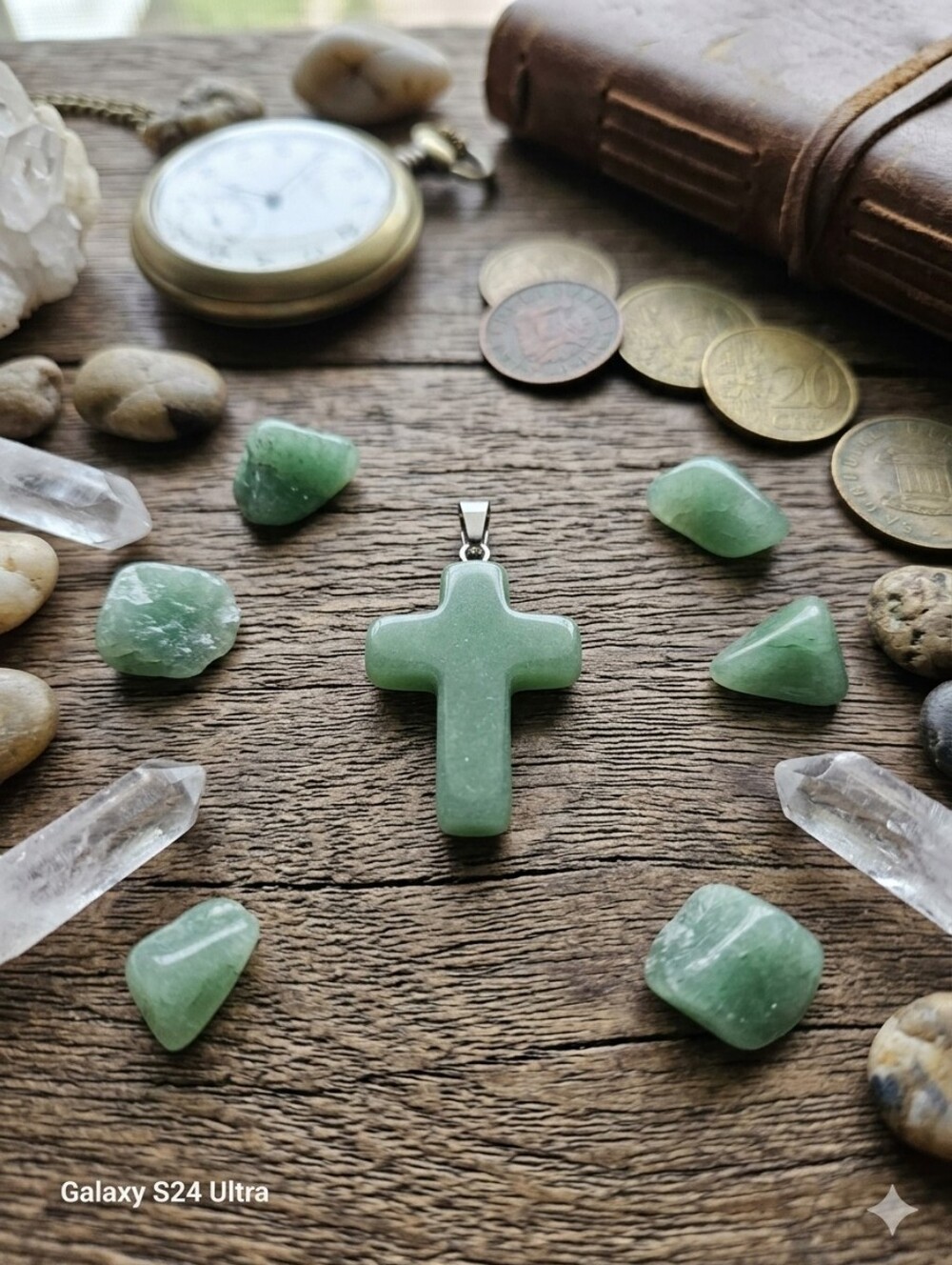 Green Aventurine Cross Pendant Necklace - Includes Cord